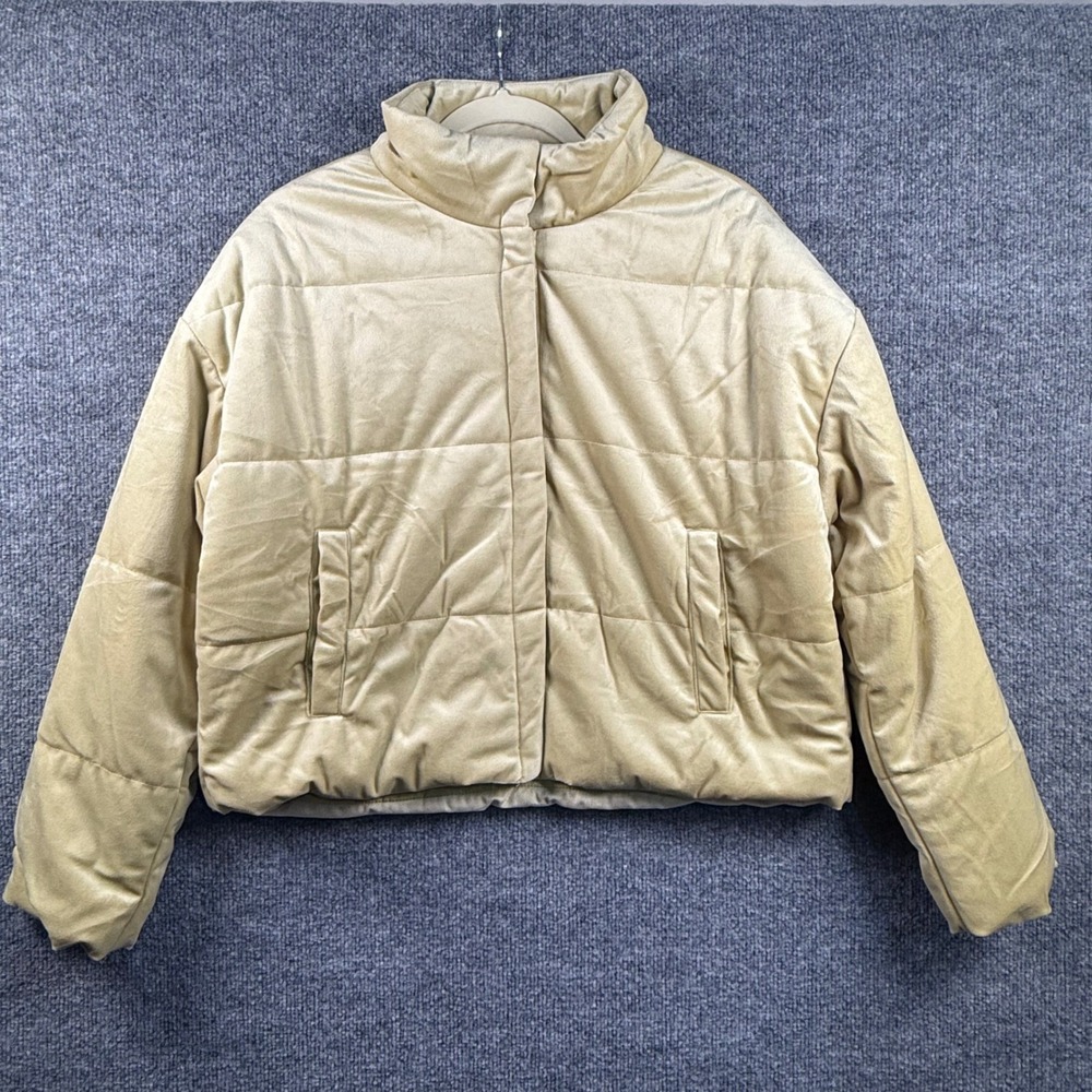 Lush Womens Medium Cropped Puffer Jacket Ice Green Quilted Snap Front Outerwear